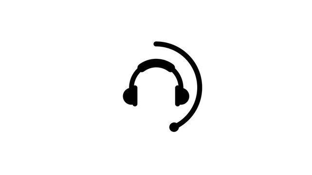 Animated black headphone icon with a circular loading progress bar on white background, audio processing concept.