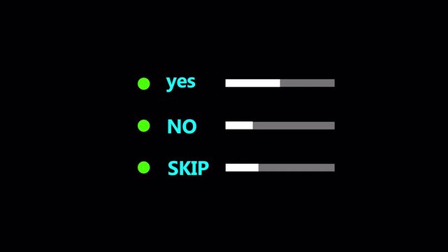 yes, no ,skip ,option button animation for survey and poll in transparent background in 4k animation with alpha channel  yes ,no , skip , option animation button 