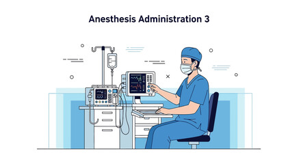 Naklejka premium Anesthesiologist Administering Anesthesia in Operating Room with Medical Equipment