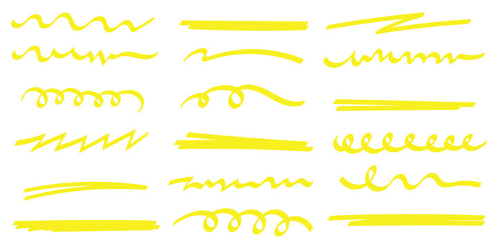 Red brush stroke underline collection. Marker red pen highlights squiggle stroke. Vector swoosh brush handwritten underline set for accent, pencil emphasis element. Vector illustration