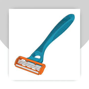 Set of razors for shaving in cartoon style.Vector illustration of razors for men and women: cassette razors, shaver, electric razor, disposable isolated on white background.Hair removal on body, face.