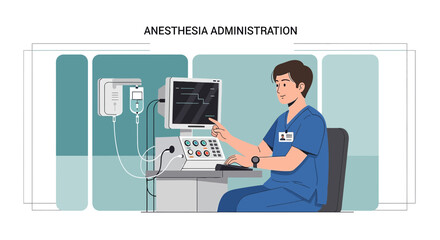Naklejka premium Anesthesiologist Monitoring Patient Vital Signs During Surgery with Anesthesia Machine