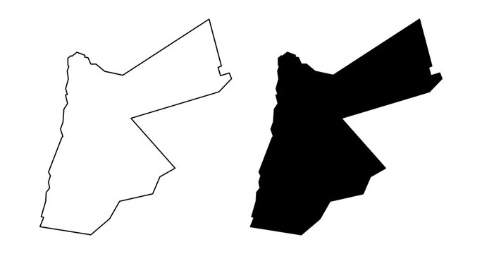 Jordan map set icon. Jordan map line and silhouette icons
