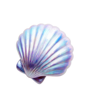 Iridescent scallop seashell with pearlescent rainbow sheen isolated on transparent background