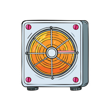 Retro style computer power supply unit with orange fan and metal casing