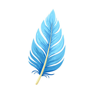 Vibrant blue bird feather with detailed barbules on a white background
