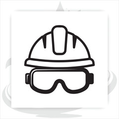 Fototapeta premium Construction safety gear vector set featuring hard hats and protective goggles in outline, solid and colored styles isolated,