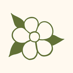 Vector flower icon for garden and gardening in hand drawn outline sketch monochrome style. Simple blossom and floral element for small farm and organic agriculture branding, cute doodle bloom.