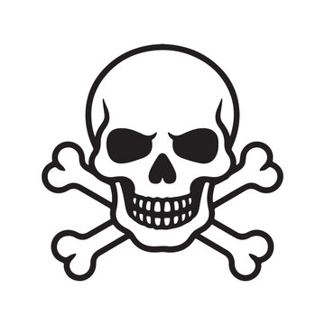 Skull and Crossbones Icon Vector &ndash; Classic Pirate Symbol Line Art