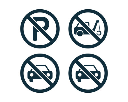 No parking and no stopping signs for traffic and road rules  four icons