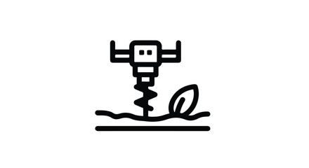 Fototapeta premium Black Outline Drilling Machine Planting Seedling Vector Icon