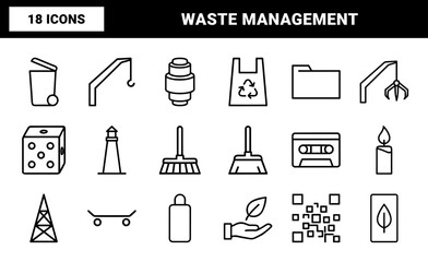 Fototapeta premium Ecological waste management and recycling minimalist outline icon set