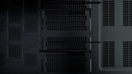Futuristic Sci-Fi black metal panel wall. 3D render illustration. © DigitalPenTH