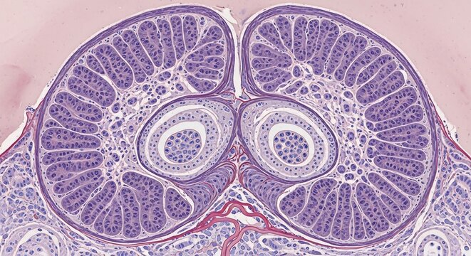 Microscopic Cross-Section of Developing Mammalian Testis Showing Seminiferous Tubules.