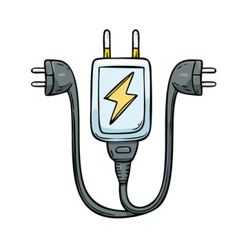 Dual electrical adapter with charging symbol and two plugs for simultaneous power connection