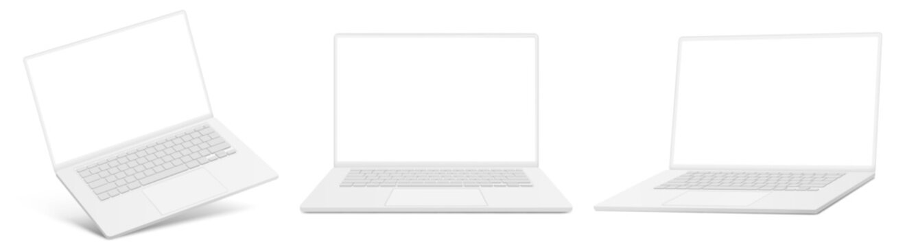 White Clay Laptop Mockup Collection in Modern Clean Style With Blank Screen and Soft Removable Shadow isolated on White Background Vector