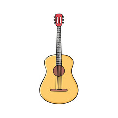 Obraz premium Acoustic guitar illustration with red tuning pegs and wooden body