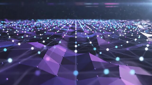A futuristic abstract visualization depicts a network of interconnected nodes and lines against a dark, textured background, suggesting complex data relationships and technological innovation.