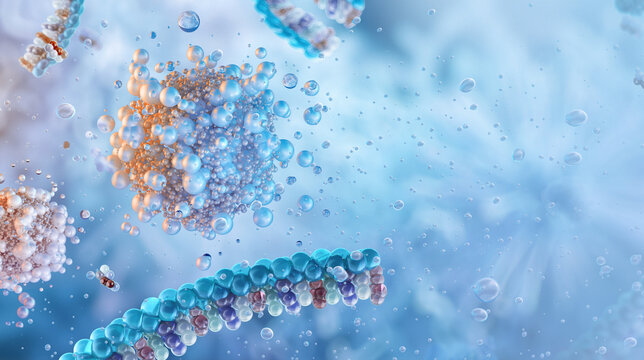 Lipid nanoparticle system: targeted drug delivery mechanism. Polymeric vesicles and molecular chains, advanced drug transport mechanisms enabling controlled release. Nanomedicine, oncology medicine