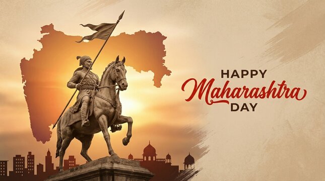 happy Maharashtra Day with Maharashtra map vector and Shivaji Maharaj. abstract vector illustration day