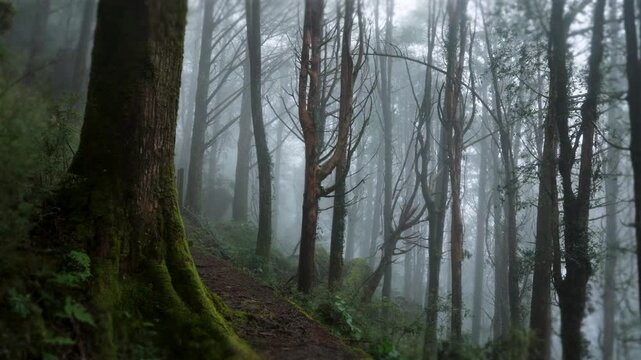 Walking forest trail in Alishan Mountain, Taiwan.