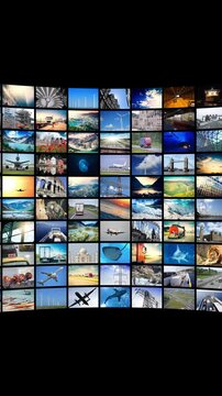 Static Media Wall With Scrolling Content - 3d 4k vertical animation (2160 x 3840px)