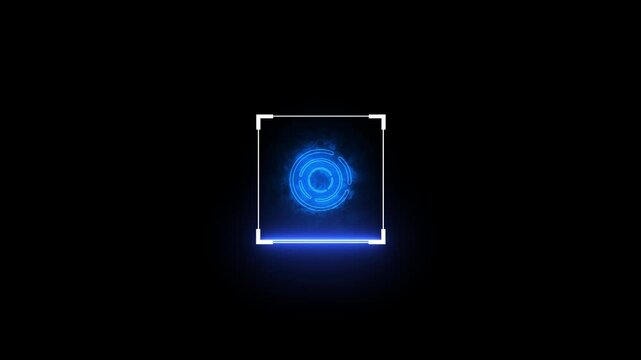 Abstract neon line Fingerprint scanning icon on black background. Animation of biometric scanner identification for User document access.
