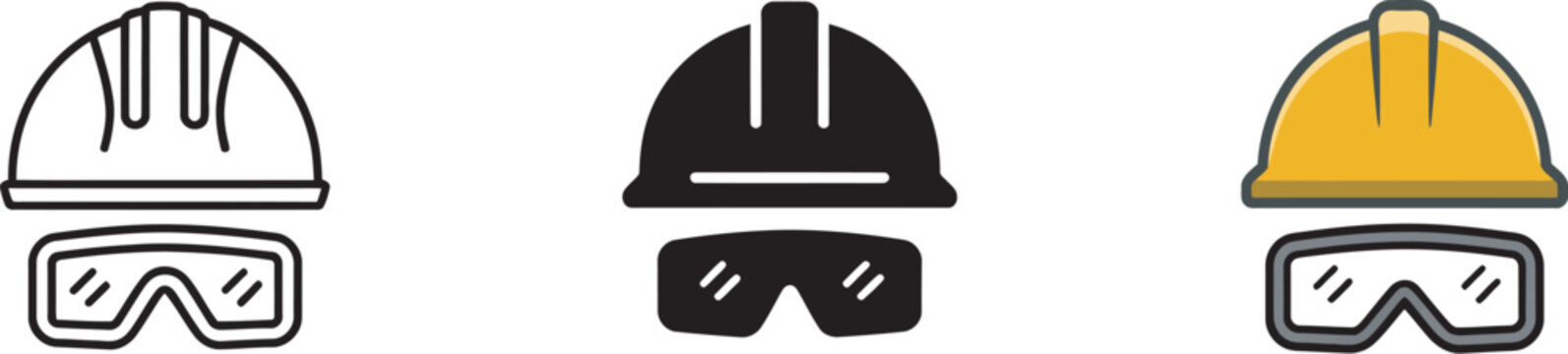 Hard hat with goggles icon, construction safety helmet, engineer hat with protective glasses, safety equipment vector illustration isolated