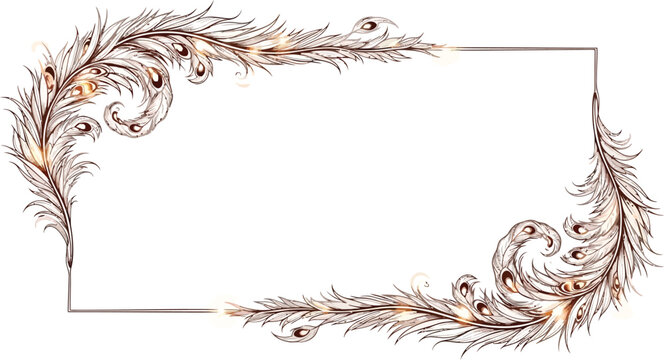 A decorative feather frame with intricate design on a white background