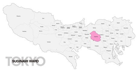 Fototapeta premium [日本地図] 東京都杉並区の市区町村名入り位置地図 (英語)