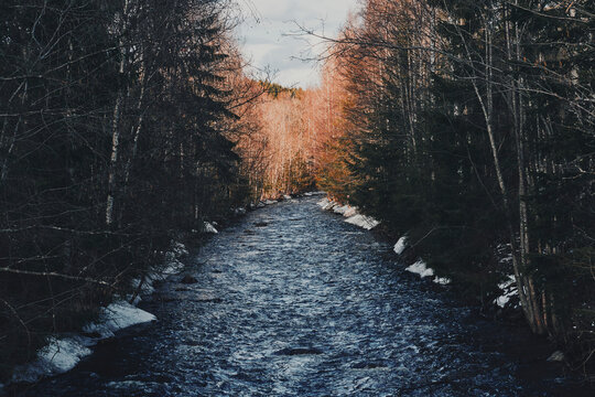 Steinsj&oslash;elva River on the southern part of the Toten&aring;sen Hills, Norway, April 2026.