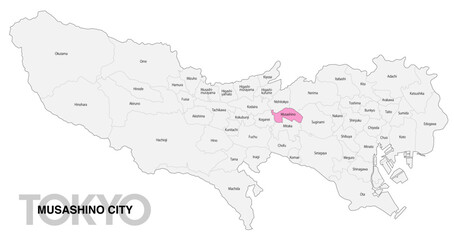 Fototapeta premium [日本地図] 東京都武蔵野市の市区町村名入り位置地図 (英語)