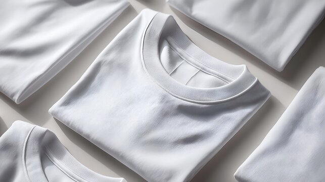 Flat lay of neatly folded white t-shirts showcasing simplicity and comfort for casual wear.
