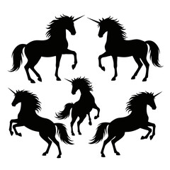 Fototapeta premium Black Unicorn Silhouettes Collection - Mythical Creatures Graphic Elements
