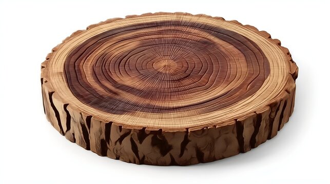 Natural wooden slice showcasing unique rings and textures, perfect for art, decor, or rustic dining settings.