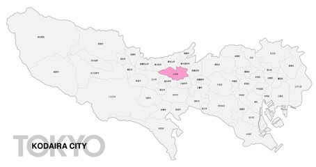Fototapeta premium [日本地図] 東京都小平市の市区町村名入り位置地図 