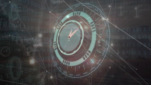 Animation of clock moving fast with networks over binary coding