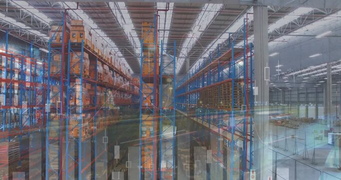 Animation of financial data processing over warehouse