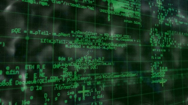 Animation of data processing in green and black digital space