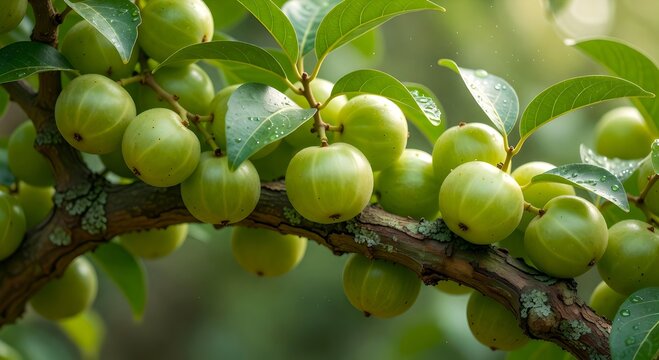 Amla bunch on tree Indian gooseberry  generated by AI