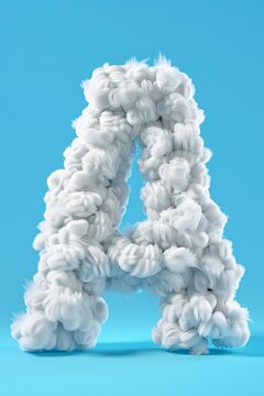 The letter A is made of white clouds. The clouds are fluffy and white, and they are arranged in a way that looks like they are blowing in the wind. The image has a dreamy, whimsical feel to it