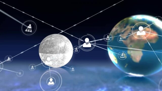 Animation of network of connections over hacker with ball