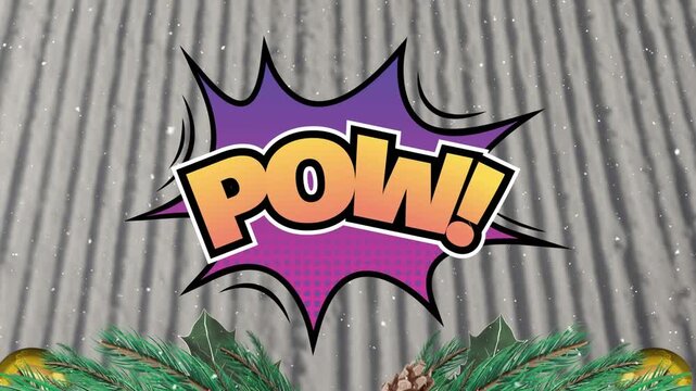 Animation of snow falling at christmas over pow text