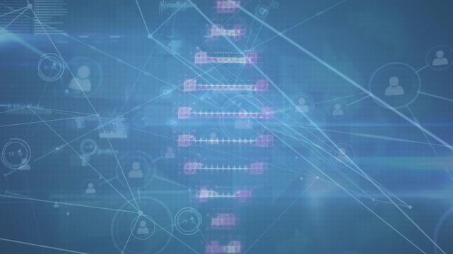 Animation of network of connections and data processing over doctor wearing vr headset