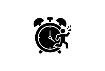 Fototapeta premium Creative wake up alarm clock icon with jumping figure glyph vector isolated on white background