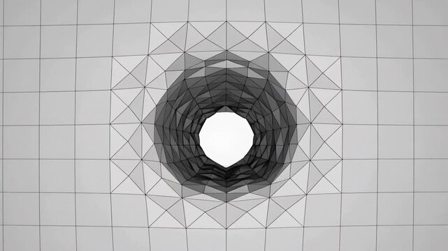 Starting central geometry folding inward on grid, forming dark scalloped ring around white core
