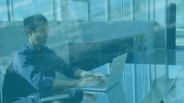 Animation of data processing over asian businessman in office