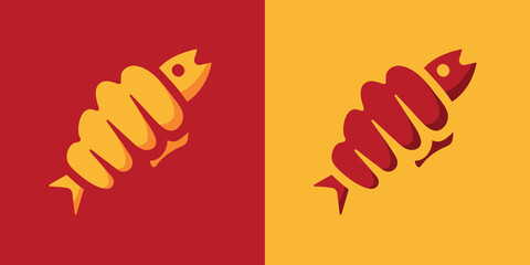 Obraz premium Fish and Fist Vector Logo Image