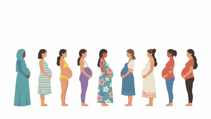 Obraz premium Diverse Pregnant Women Standing in Profile on White Background