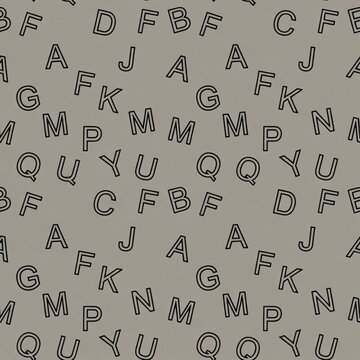 Random Alphabet Letters Seamless Pattern with Gray Typography Educational Background Design
